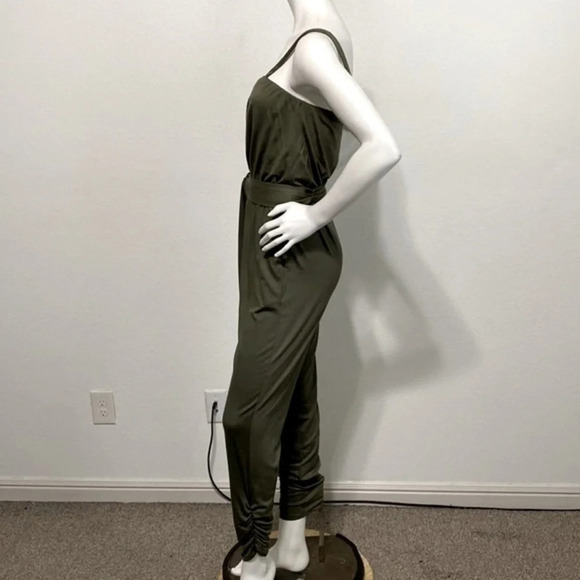 Trina Turk Olive Green Leaf Spaghetti Strap Pocket Sleeveless Jumpsuit Size S - Picture 5 of 8